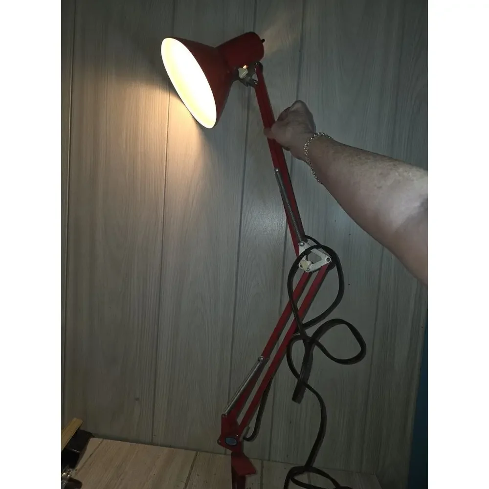 Vintage Articulating Desk Lamp Red Draftsman Architect Clamp On Spring Arm Works